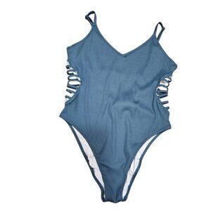 Pink Victorias Secret Ribbed Cutout‎ One-Piece Swimsuit XL Blue Gray High Cut